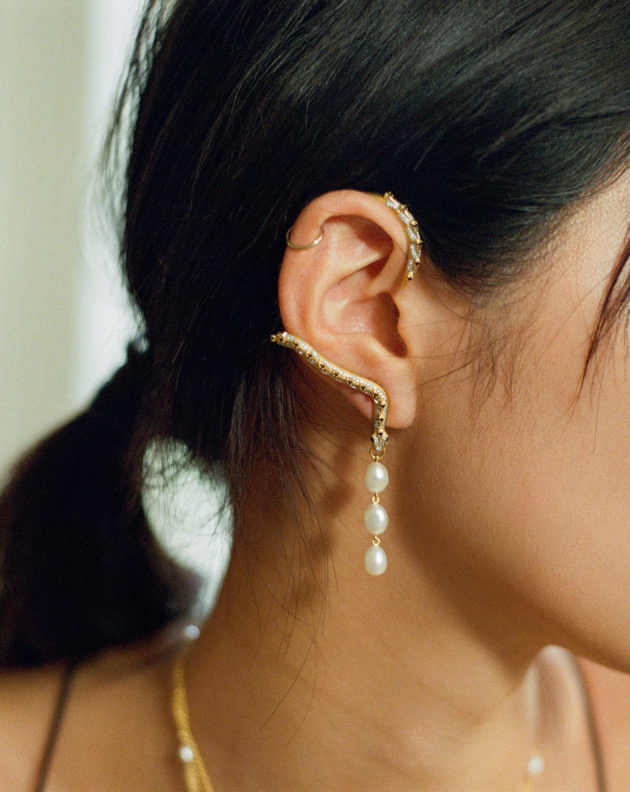 Harris Reed Pearl Serpent Ear Cuff | 18ct Gold Plated/Pearl Earrings Missoma
