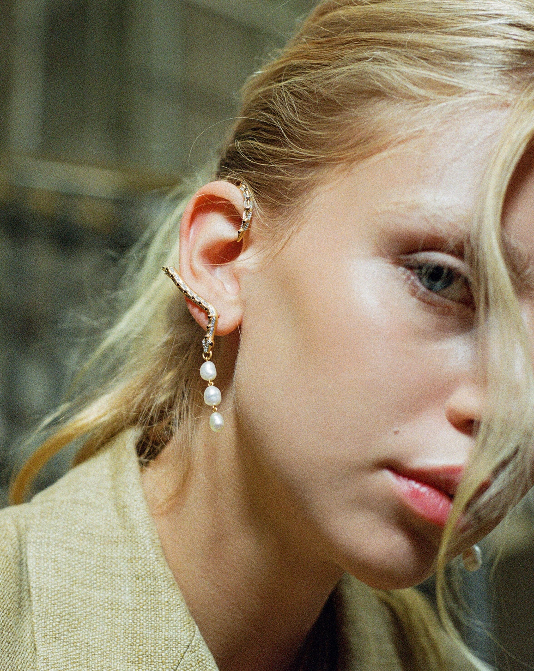 Harris Reed Pearl Serpent Ear Cuff | 18ct Gold Plated/Pearl Earrings Missoma