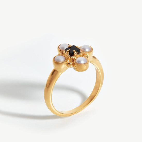 Harris Reed Quartet Ring | 18ct Gold Plated Vermeil/Pearl & Black Onyx Rings Missoma