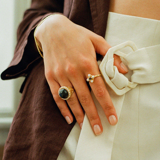 Harris Reed Quartet Ring | 18ct Gold Plated Vermeil/Pearl & Black Onyx Rings Missoma
