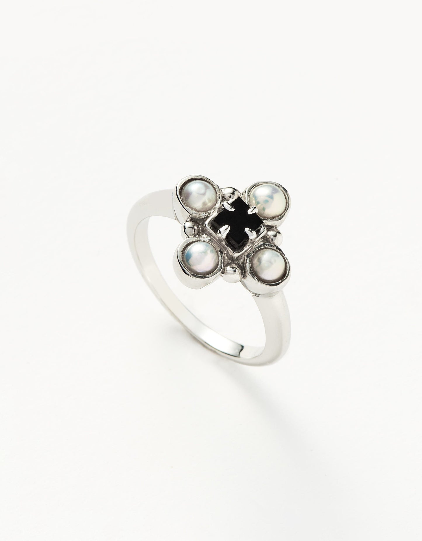 Harris Reed Quartet Ring | Sterling Silver/Pearl & Black Onyx Rings Missoma Sterling Silver/Pearl & Black Onyx J