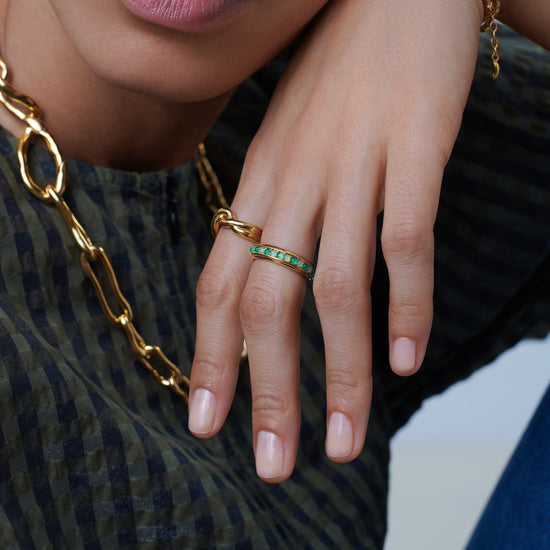 Hot Rox Gemstone Stacking Ring | 18ct Gold Plated Vermeil/Green Onyx & Chalcedony Rings Missoma