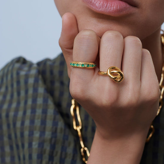 Hot Rox Gemstone Stacking Ring | 18ct Gold Plated Vermeil/Green Onyx & Chalcedony Rings Missoma