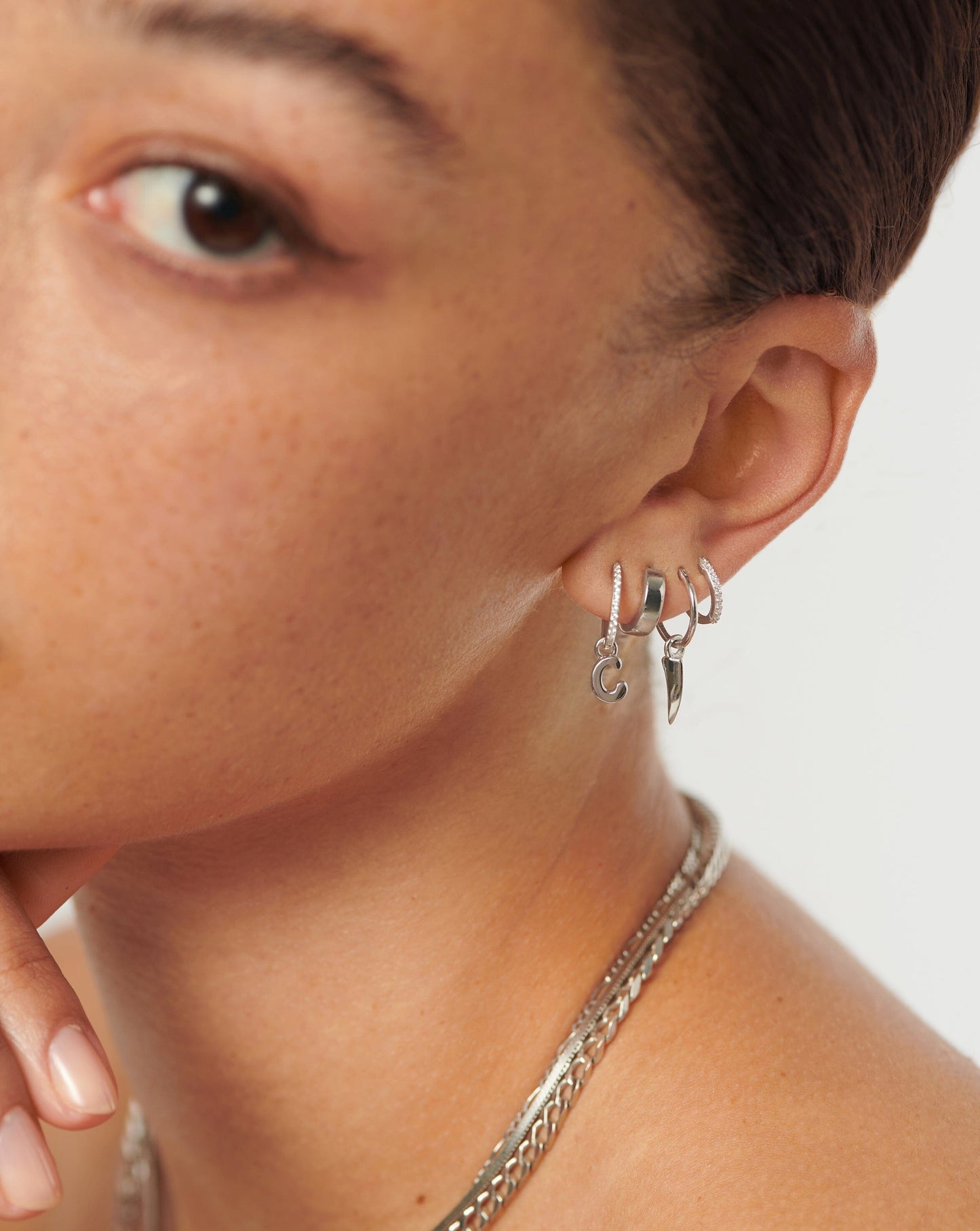 Initial Single Charm Hoop Earring - Initial C | Sterling Silver Earrings Missoma