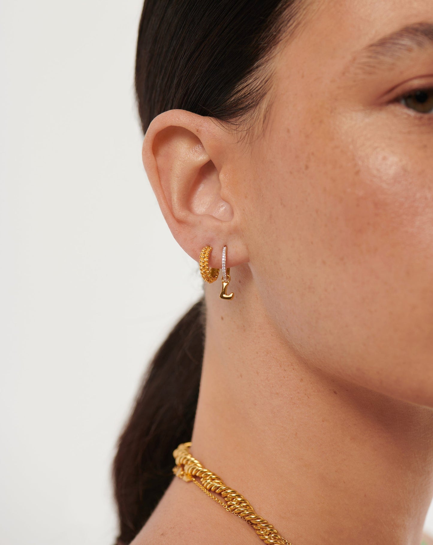 Initial Single Charm Hoop Earring - Initial L | 18ct Gold Plated Vermeil Earrings Missoma