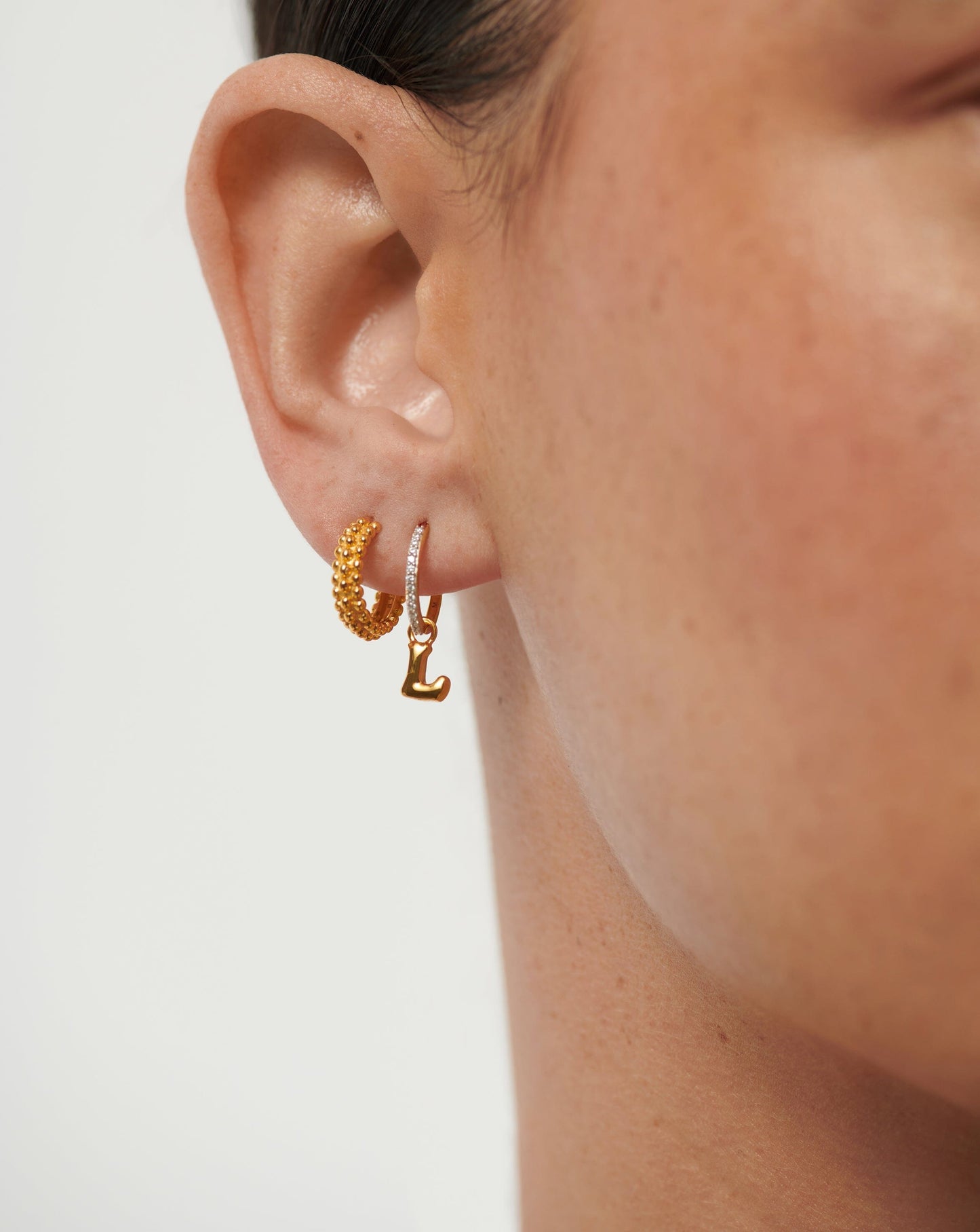Initial Single Charm Hoop Earring - Initial L | 18ct Gold Plated Vermeil Earrings Missoma
