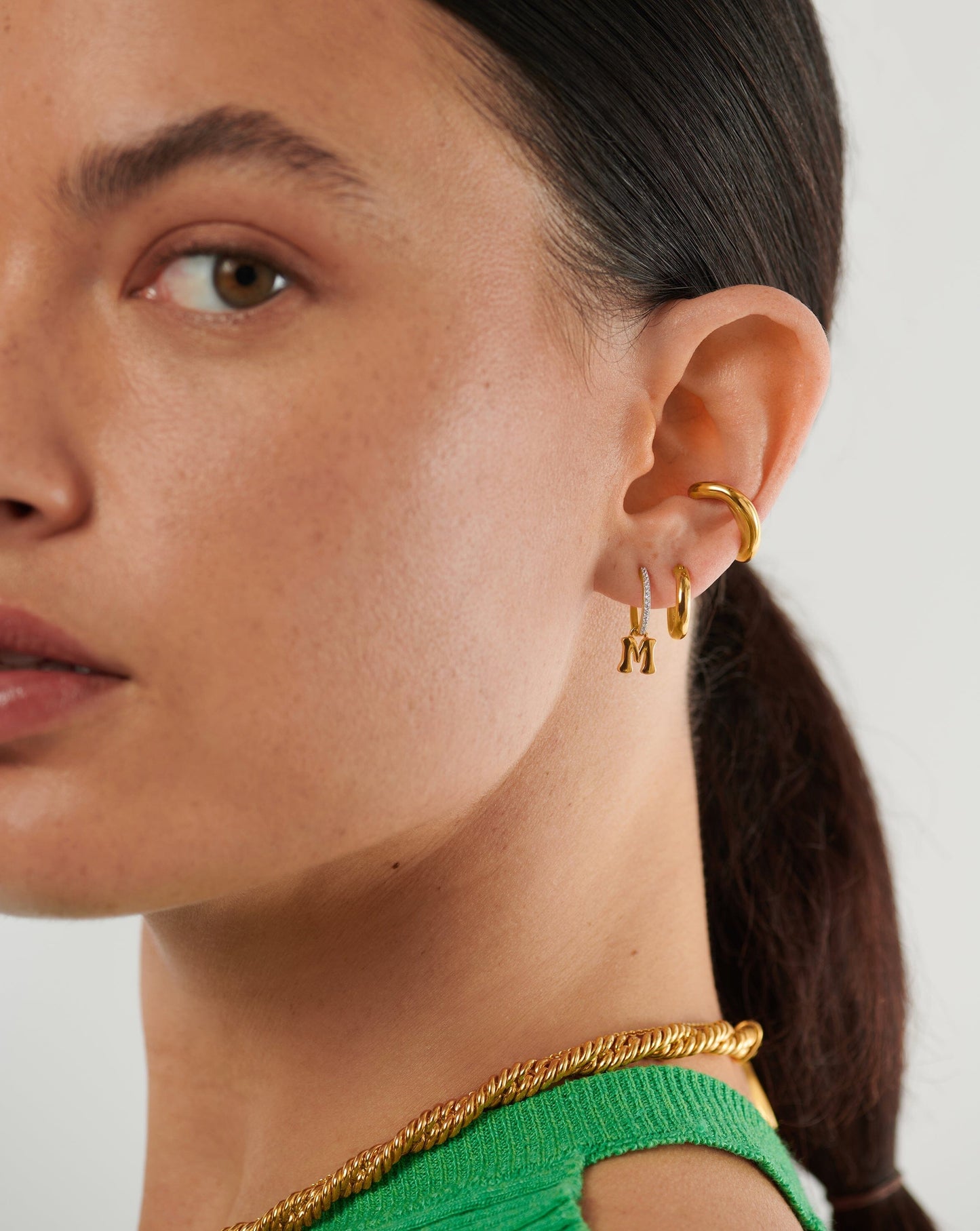 Initial Single Charm Hoop Earring - Initial M | 18ct Gold Plated Vermeil Earrings Missoma