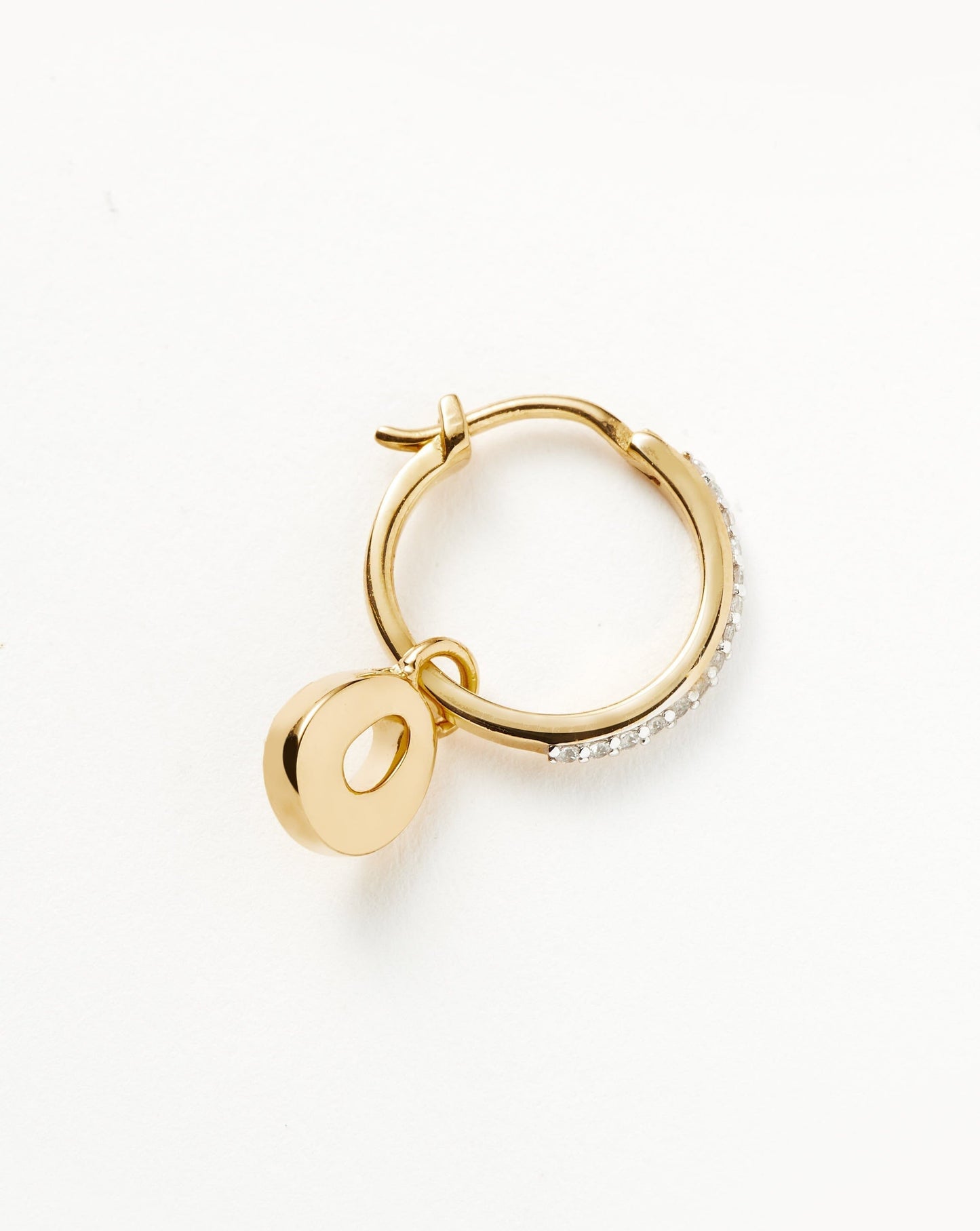 Initial Single Charm Hoop Earring - Initial O | 18ct Gold Plated Vermeil Earrings Missoma