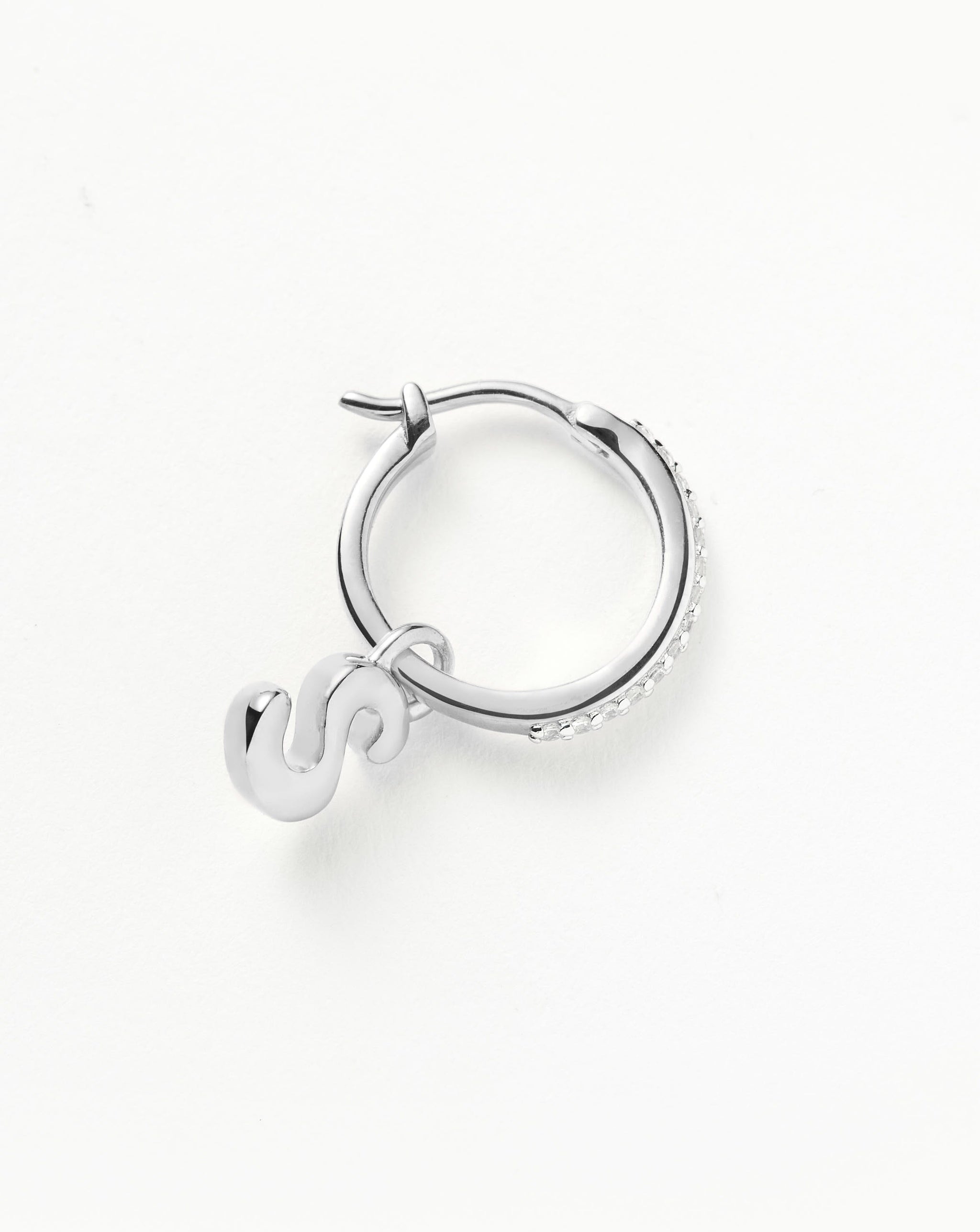 Initial Single Charm Hoop Earring - Initial S | Sterling Silver Earrings Missoma