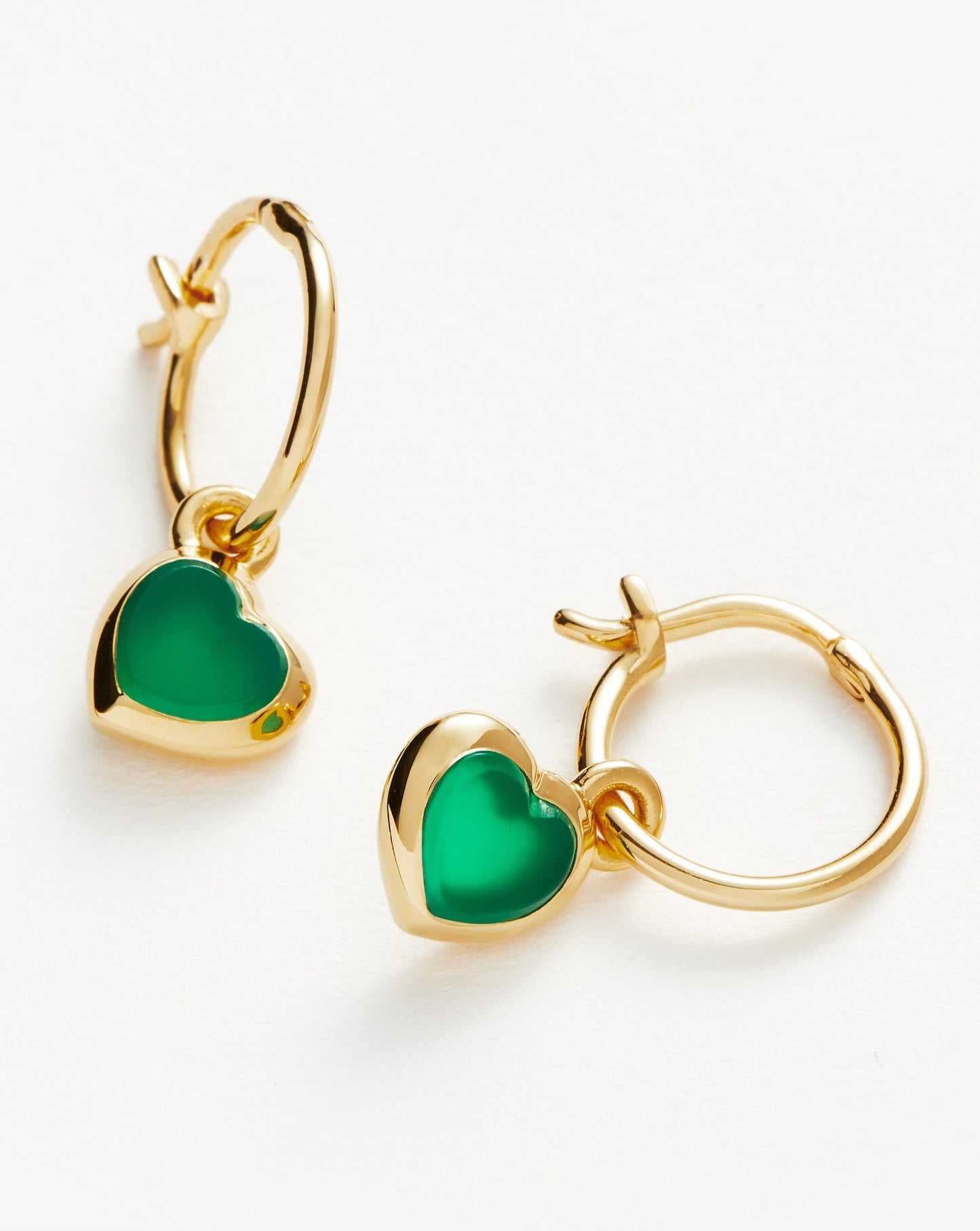 Jelly Heart Charm Mini Hoop Earrings | 18ct Gold Plated Vermeil/Green Chalcedony Earrings Missoma