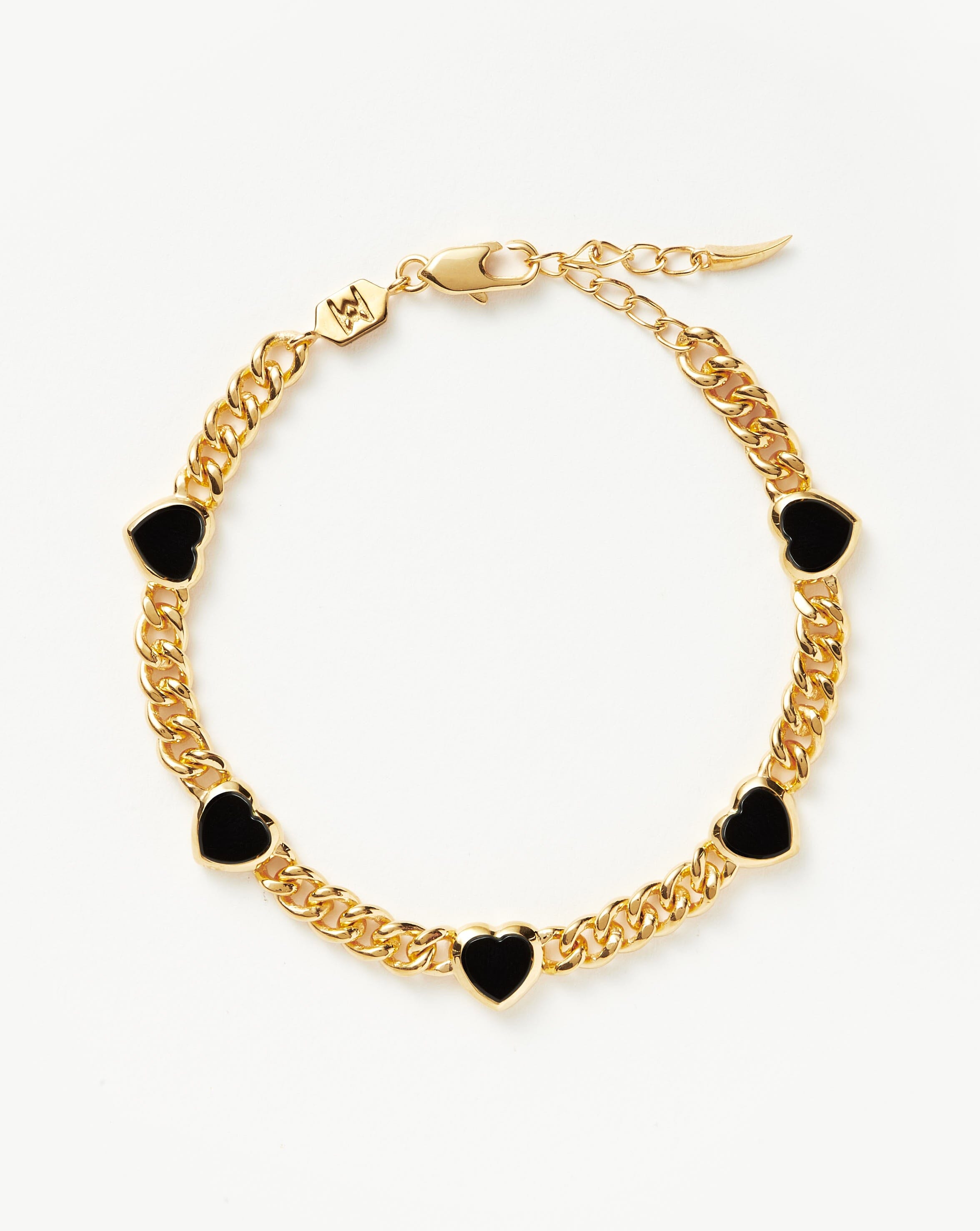 Jelly Heart Gemstone Charm Bracelet | 18ct Gold Plated/Black Onyx Bracelets