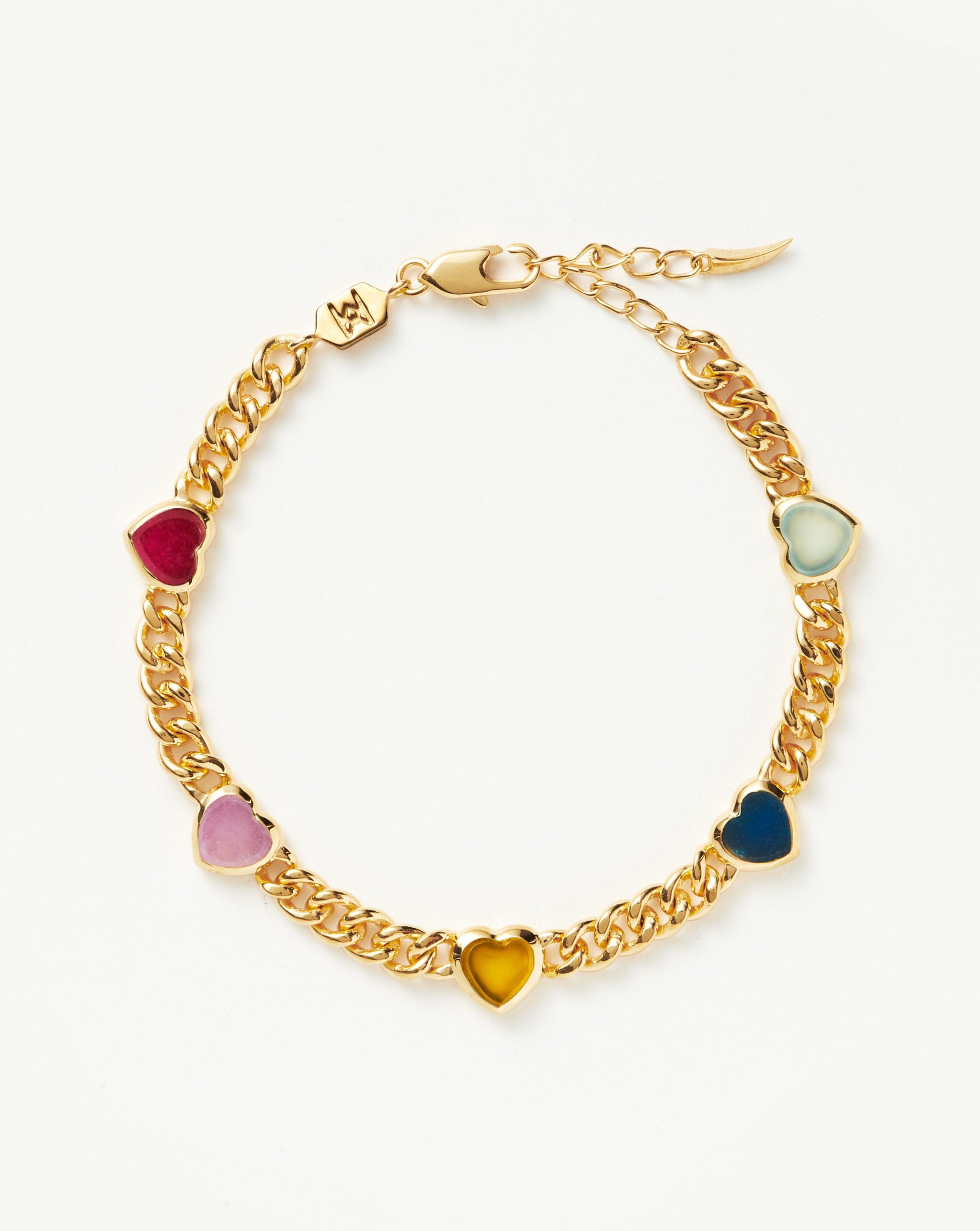 Jelly Heart Gemstone Charm Bracelet | 18ct Gold Plated/Multi Quartz