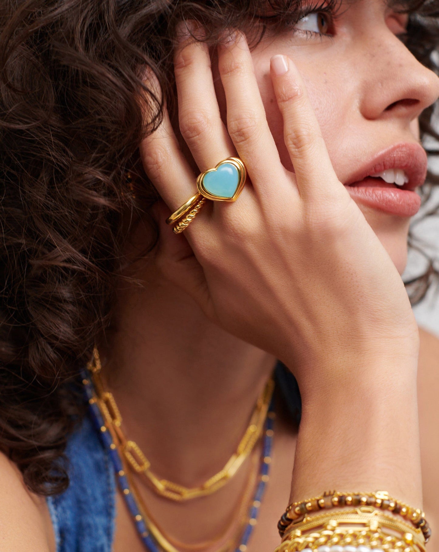 Jelly Heart Gemstone Ring | 18ct Gold Plated/Aqua Chalcedony Rings Missoma