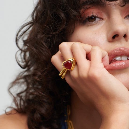 Jelly Heart Gemstone Ring | 18ct Gold Plated/Pink Quartz Rings Missoma