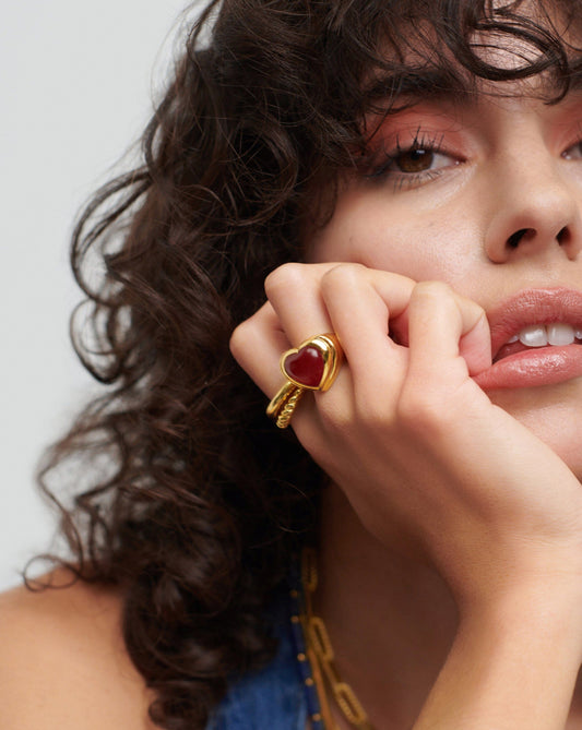 Jelly Heart Gemstone Ring | 18ct Gold Plated/Pink Quartz Rings Missoma