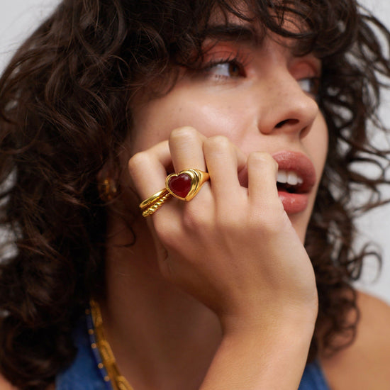 Jelly Heart Gemstone Ring | 18ct Gold Plated/Pink Quartz Rings Missoma