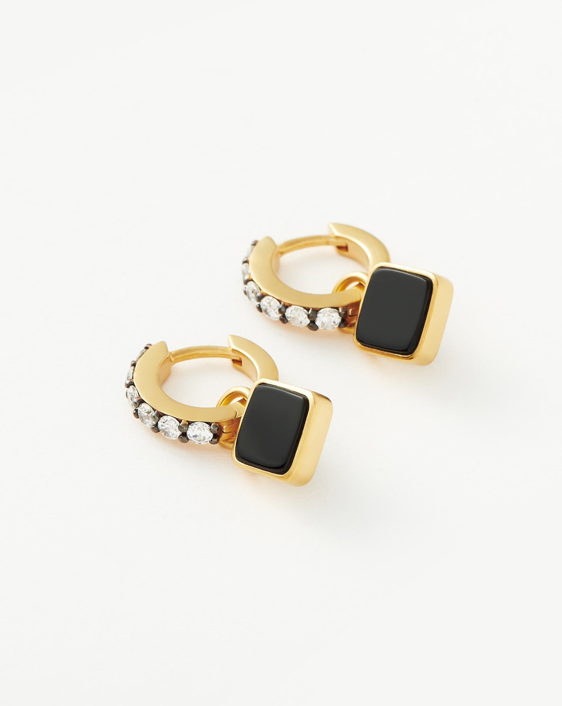 Lucy Williams Square Black Onyx Charm Mini Hoop Earrings | 18ct Gold Plated Vermeil/Black Onyx Earrings Missoma