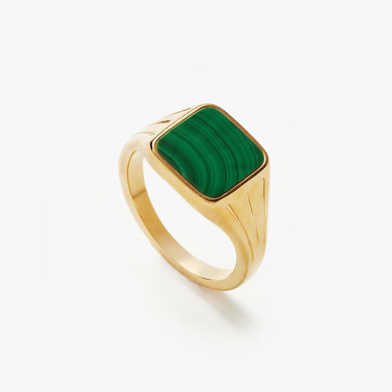 Lucy Williams Square Signet Ring | 18ct Gold Plated Vermeil/Malachite Rings Missoma