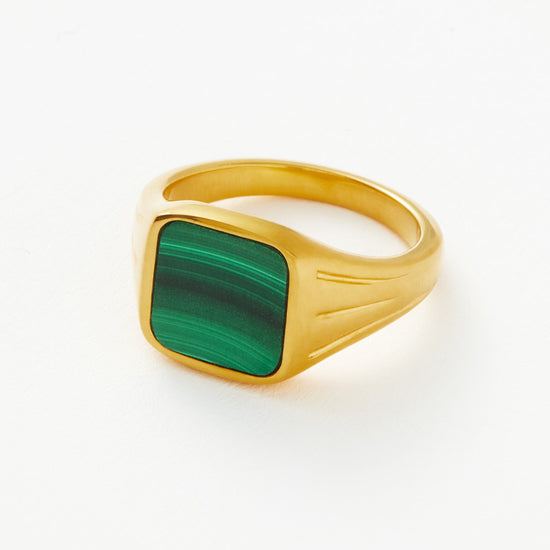 Lucy Williams Square Signet Ring | 18ct Gold Plated Vermeil/Malachite Rings Missoma