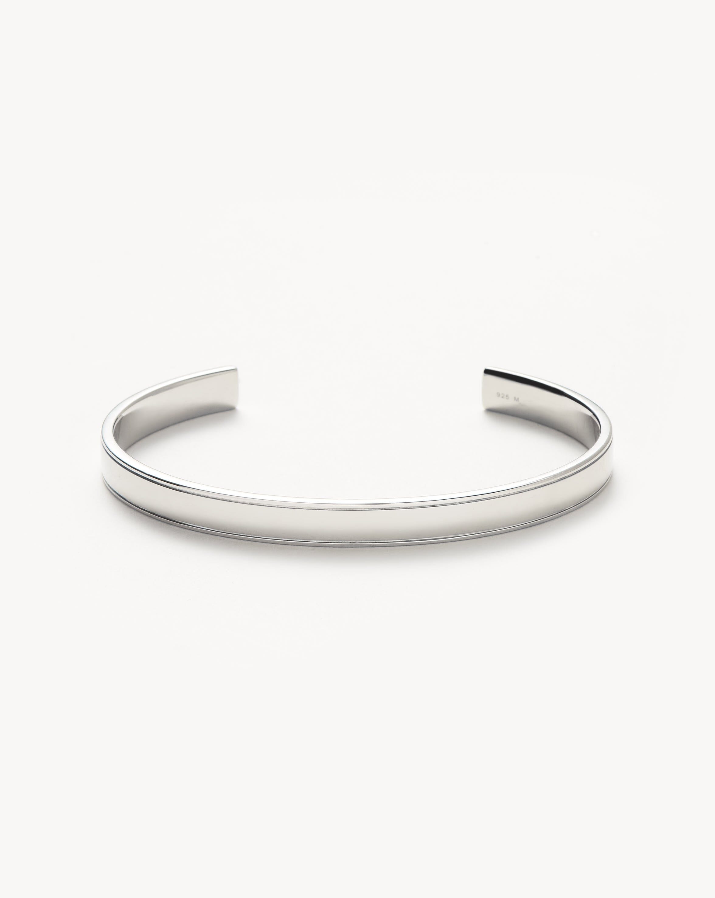 Real 925 Sterling Silver Solid Flat Cuff Bangle, 5mm Wide, Baby Size 45mm