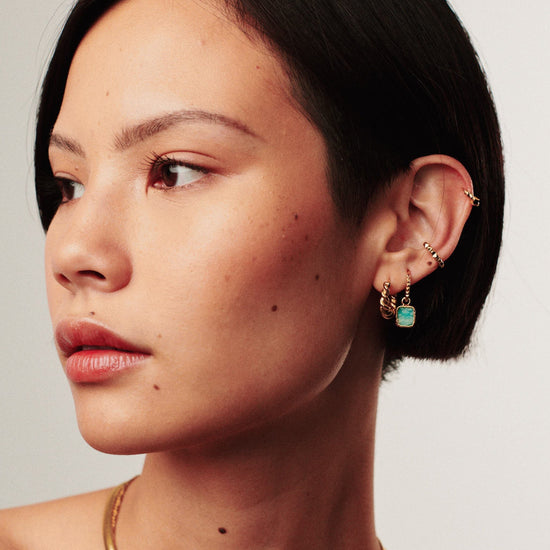 Mini Pyramid Charm Hoop Earrings | 18ct Gold Plated Vermeil/Amazonite Earrings Missoma
