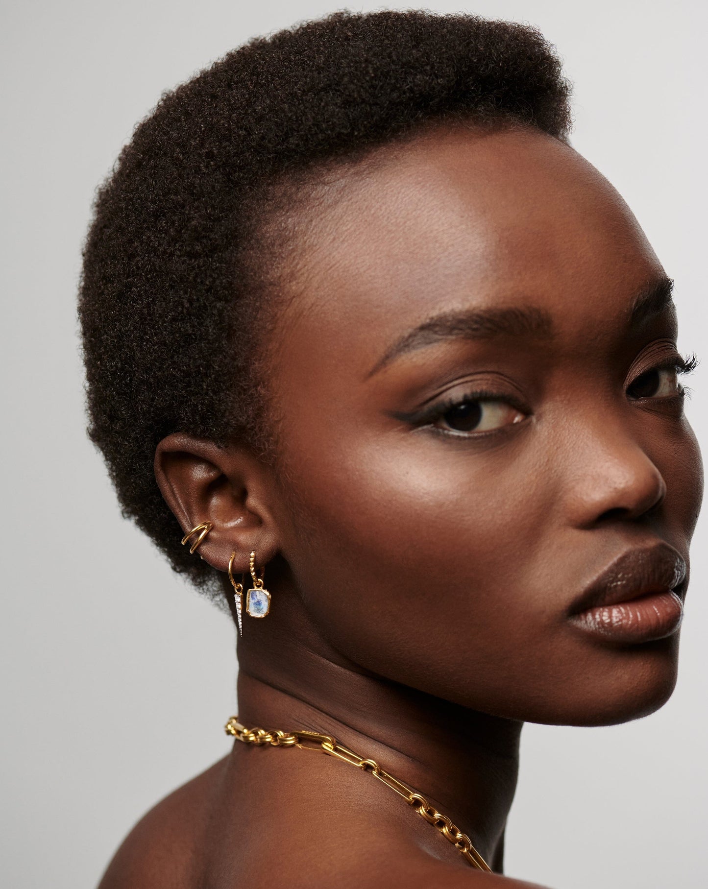 Mini Pyramid Charm Hoop Earrings | 18ct Gold Plated Vermeil/Rainbow Moonstone Earrings Missoma