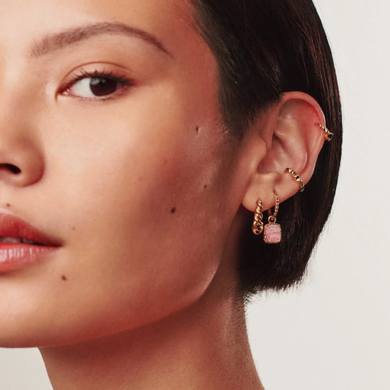 Mini Pyramid Charm Hoop Earrings | 18ct Gold Plated Vermeil/Rhodochrosite Earrings Missoma