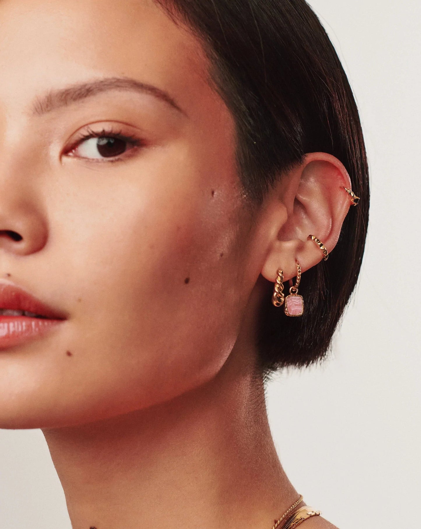 Mini Pyramid Charm Hoop Earrings | 18ct Gold Plated Vermeil/Rhodochrosite Earrings Missoma