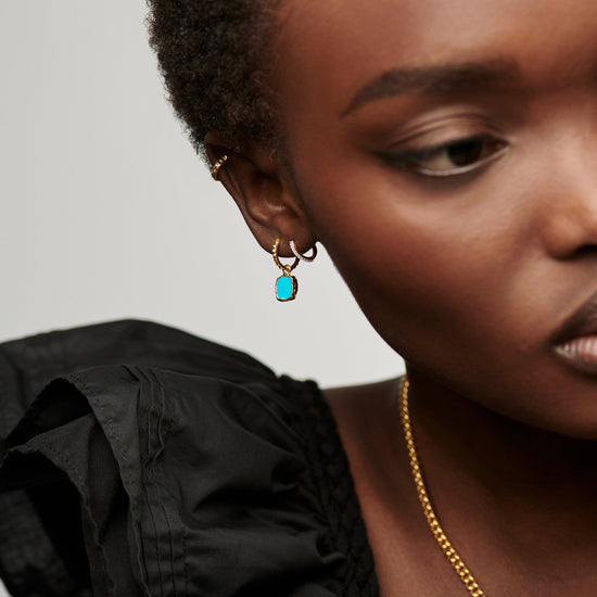 Mini Pyramid Charm Hoop Earrings | 18ct Gold Plated Vermeil/Turquoise Earrings Missoma