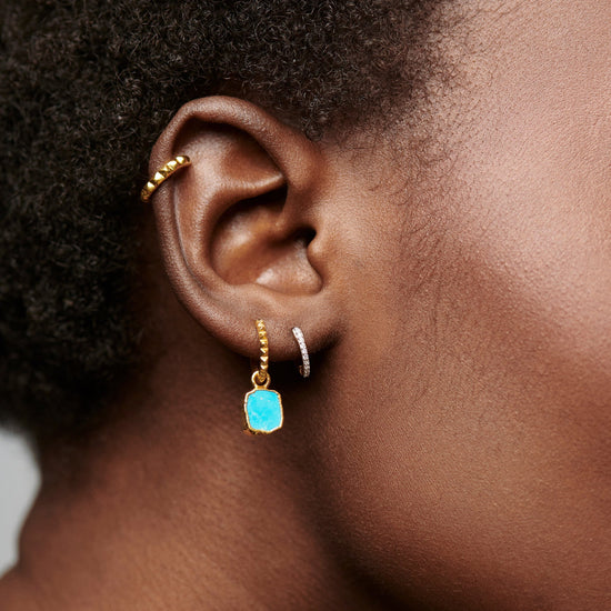 Mini Pyramid Charm Hoop Earrings | 18ct Gold Plated Vermeil/Turquoise Earrings Missoma