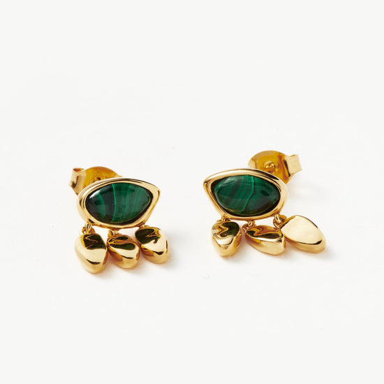 Molten Gemstone Charm Stud Earrings | 18ct Gold Plated Vermeil/Malachite Earrings Missoma