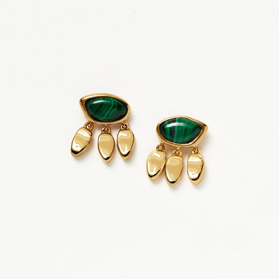 Molten Gemstone Charm Stud Earrings | 18ct Gold Plated Vermeil/Malachite Earrings Missoma