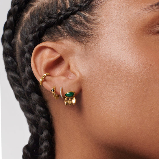 Molten Gemstone Charm Stud Earrings | 18ct Gold Plated Vermeil/Malachite Earrings Missoma
