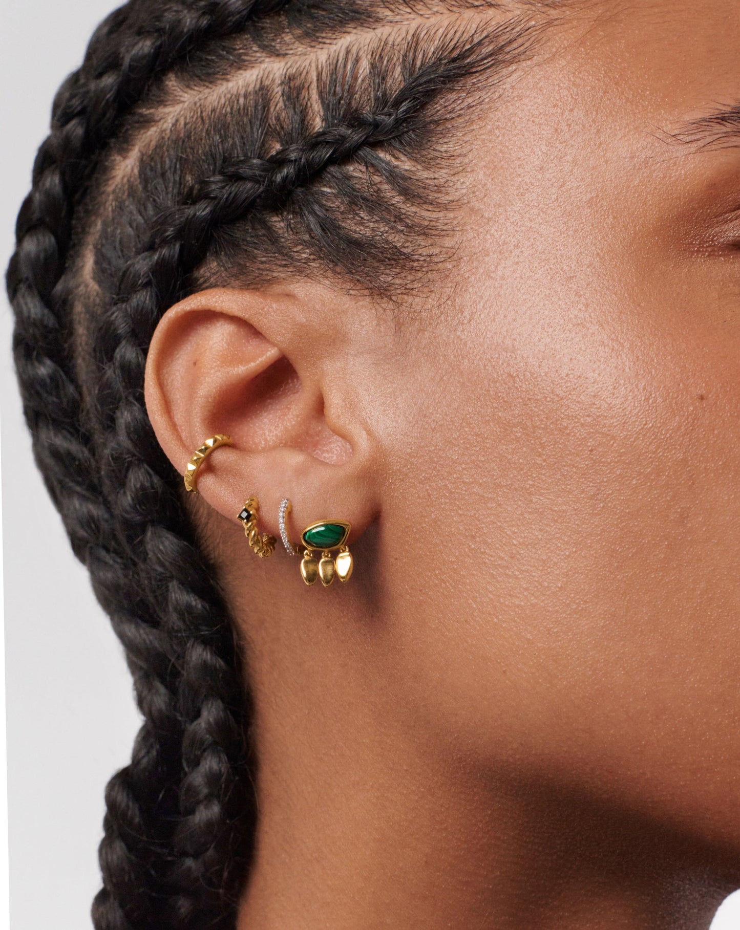 Molten Gemstone Charm Stud Earrings | 18ct Gold Plated Vermeil/Malachite Earrings Missoma
