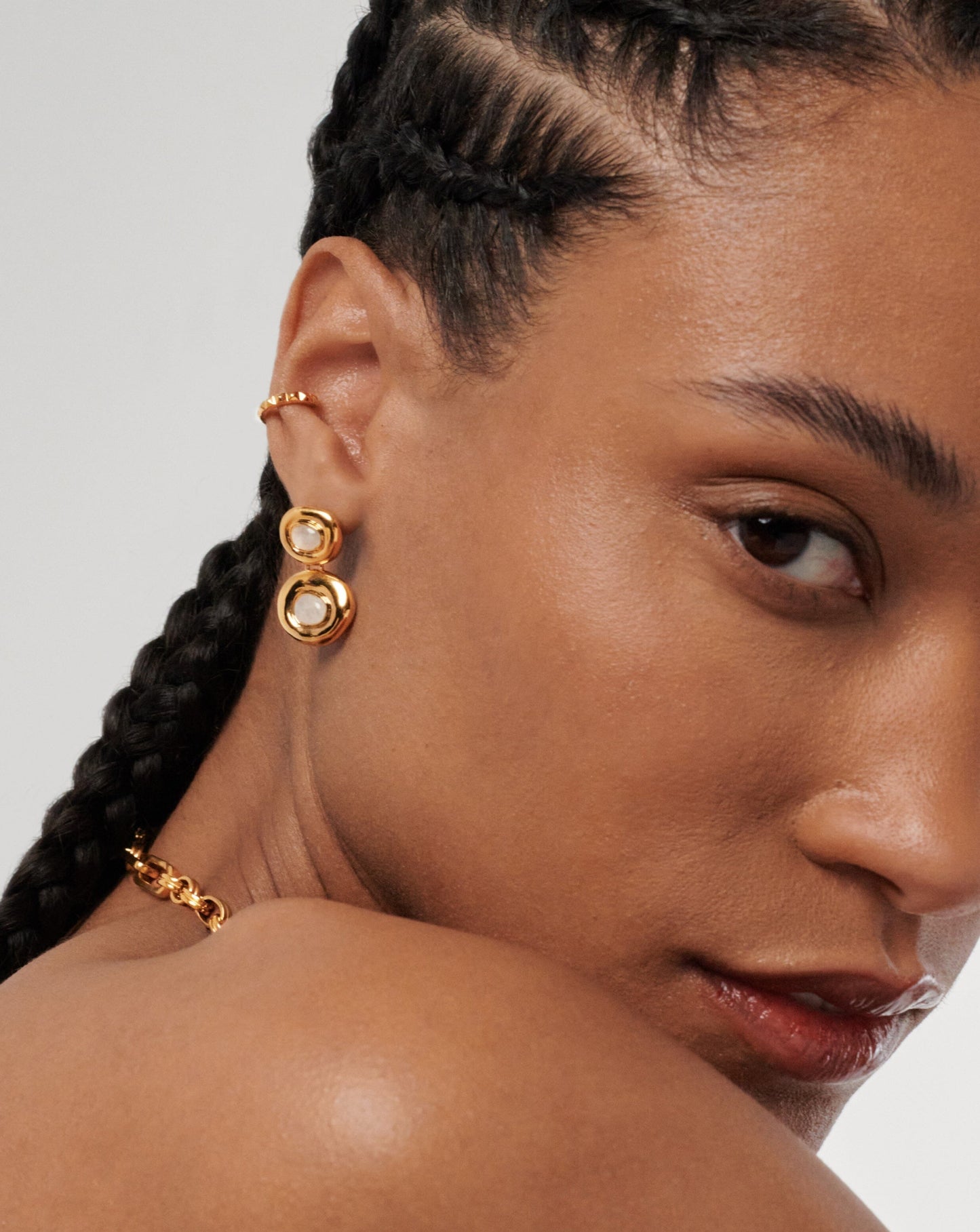 Molten Gemstone Doughnut Double Charm Drop Earrings | 18ct Gold Plated/Rainbow Moonstone Earrings Missoma