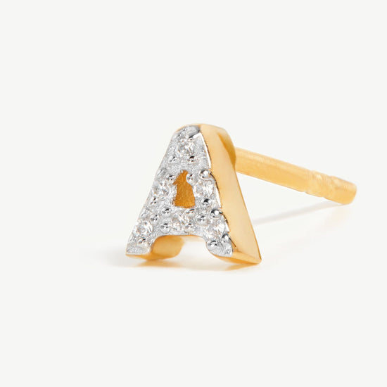 Pave Initial Single Stud Earring - Initial A | 18ct Gold Plated Vermeil/Cubic Zirconia Earrings Missoma
