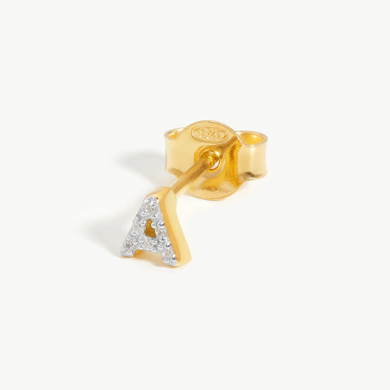 Pave Initial Single Stud Earring - Initial A | 18ct Gold Plated Vermeil/Cubic Zirconia Earrings Missoma