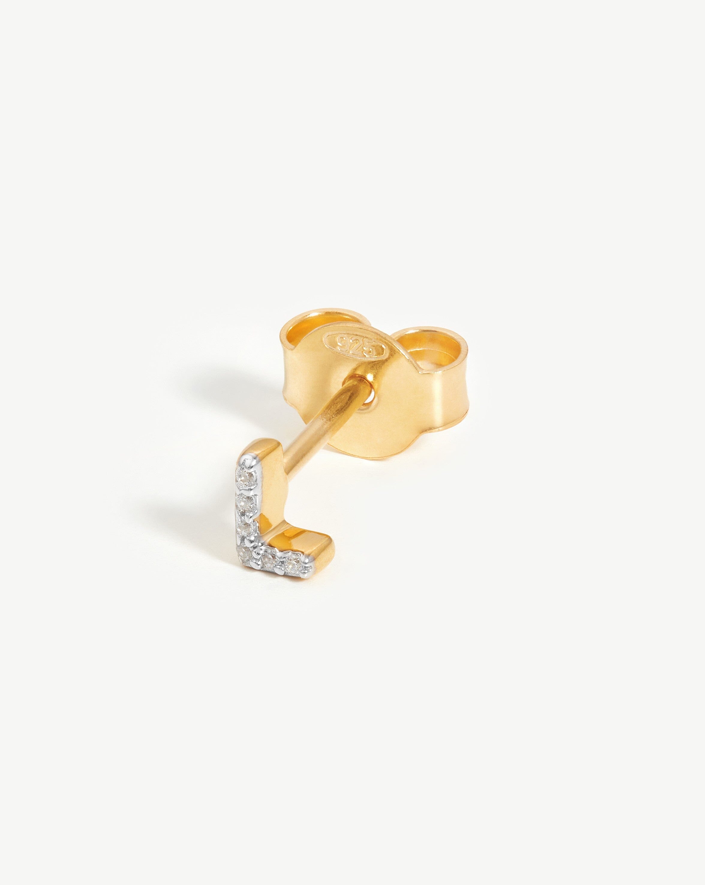 Pave Initial Single Stud Earring Initial L 18ct Gold Plated