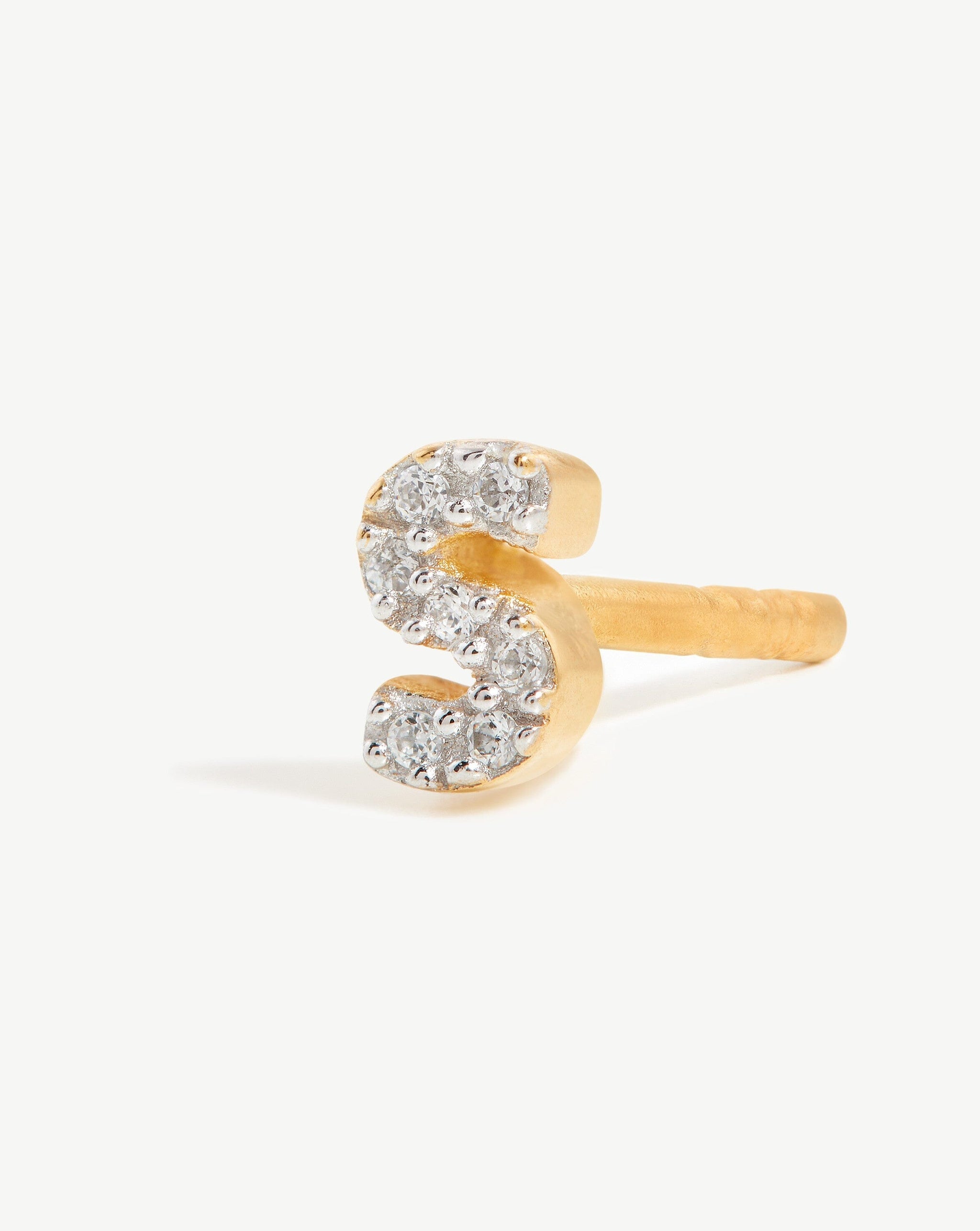 Pave Initial Single Stud Earring - Initial S | 18ct Gold Plated Vermeil/Cubic Zirconia Earrings Missoma