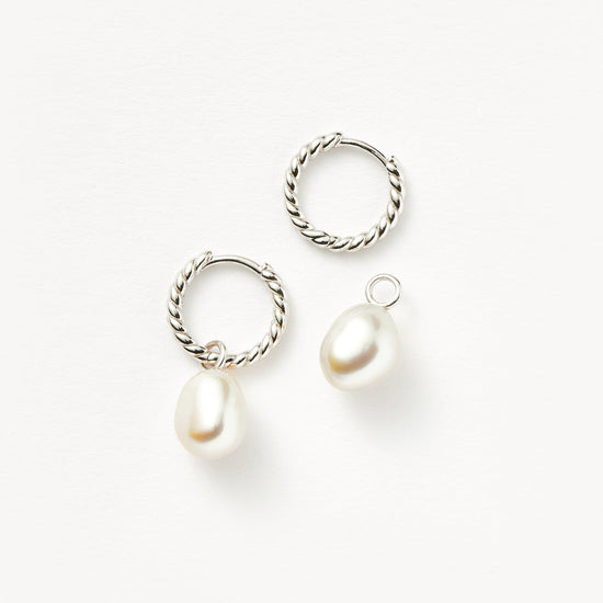 Pearl Twisted Small Drop Hoop Earrings | Sterling Silver/Pearl Earrings Missoma