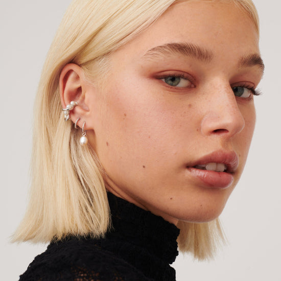 Pearl Twisted Small Drop Hoop Earrings | Sterling Silver/Pearl Earrings Missoma