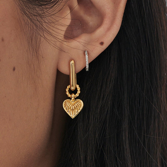 Ridge Heart Charm Earrings | 18ct Gold Plated Vermeil Earrings Missoma