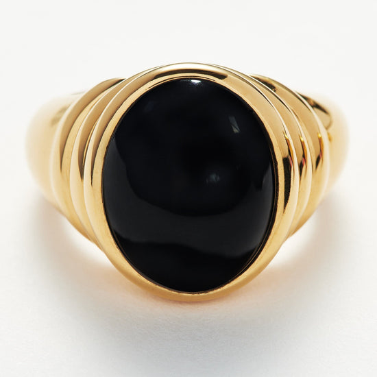 Savi Ridge Oval Gemstone Chunky Ring | 18ct Gold Plated Vermeil/Black Onyx Rings Missoma