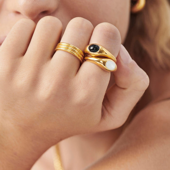 Savi Sculptural Gemstone Stacking Ring | 18ct Gold Plated Vermeil/Mother of Pearl Rings Missoma