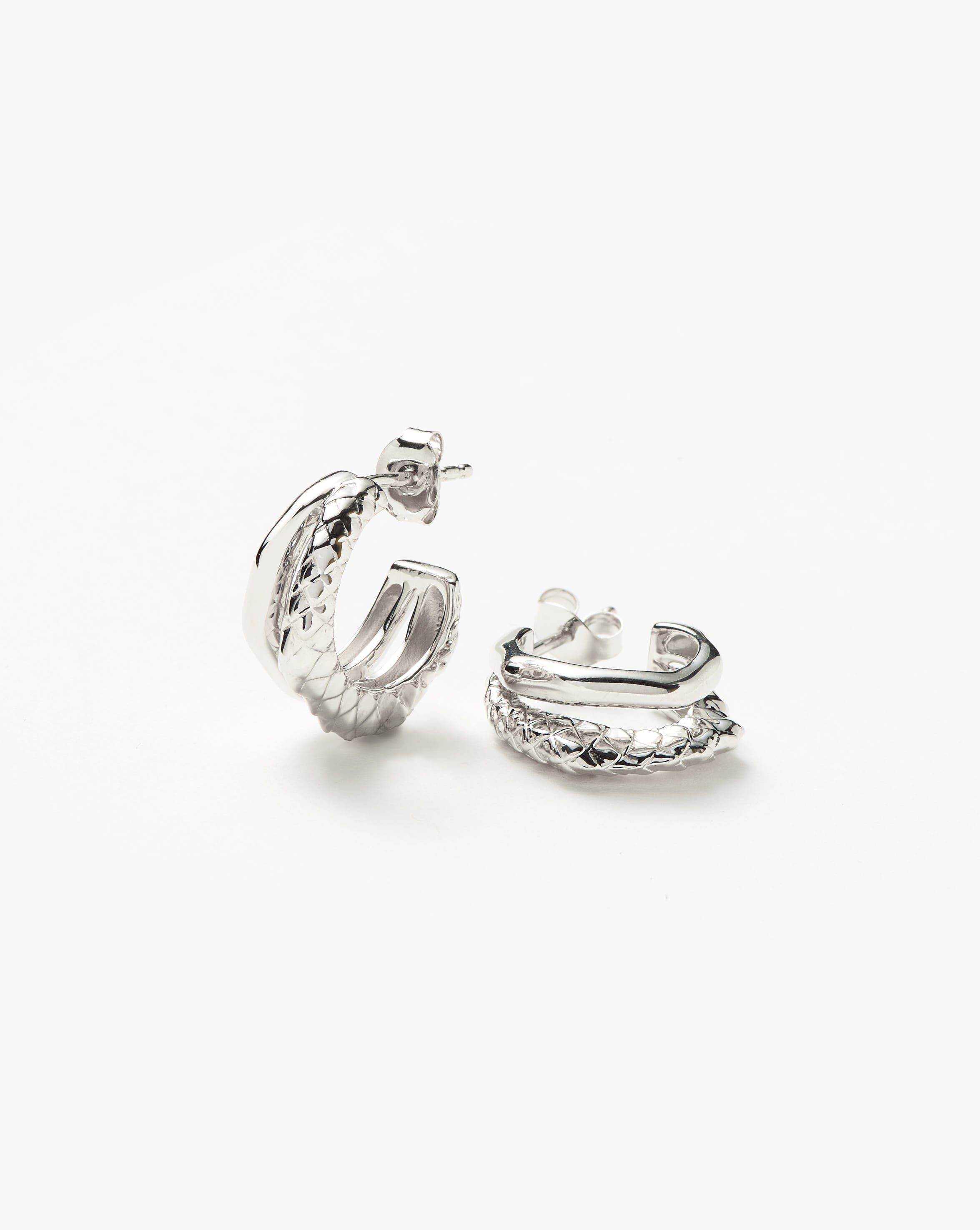 Serpent Textured Double Mini Hoop Earrings | Sterling Silver