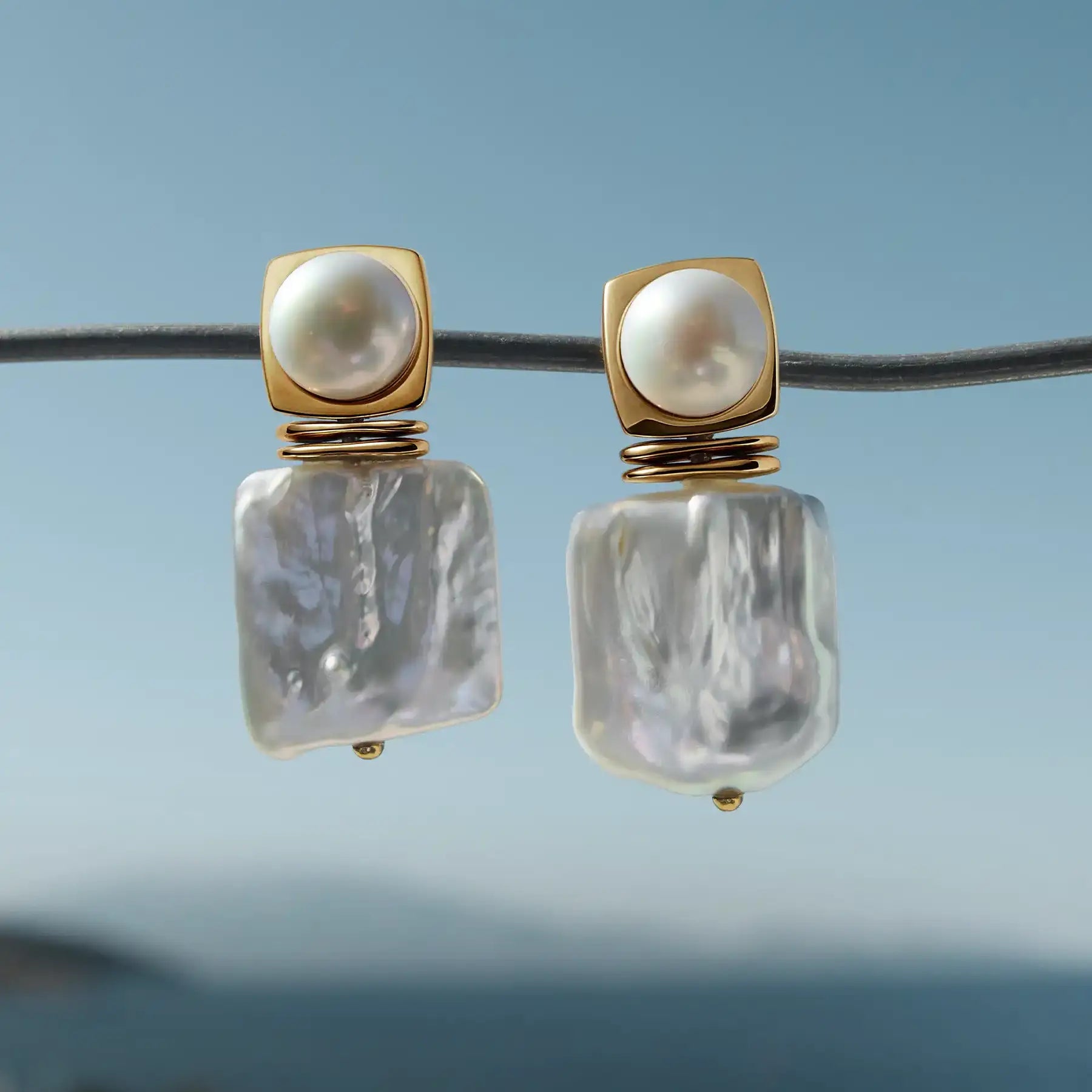 square pearl earrings