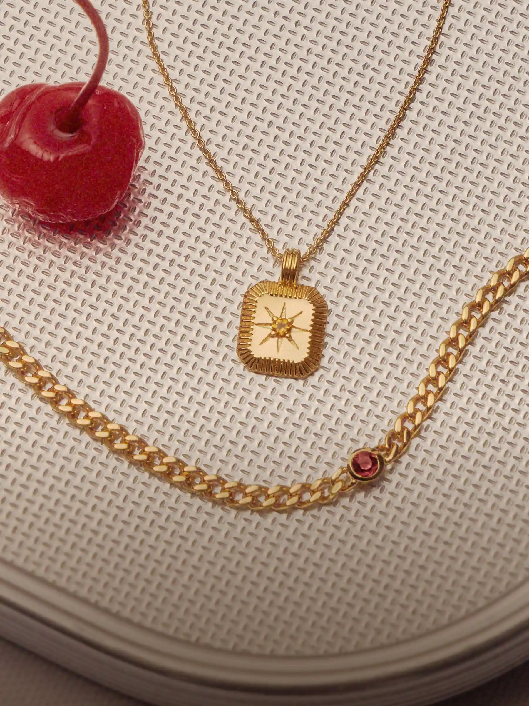 birthstone necklace and bracelet in gold