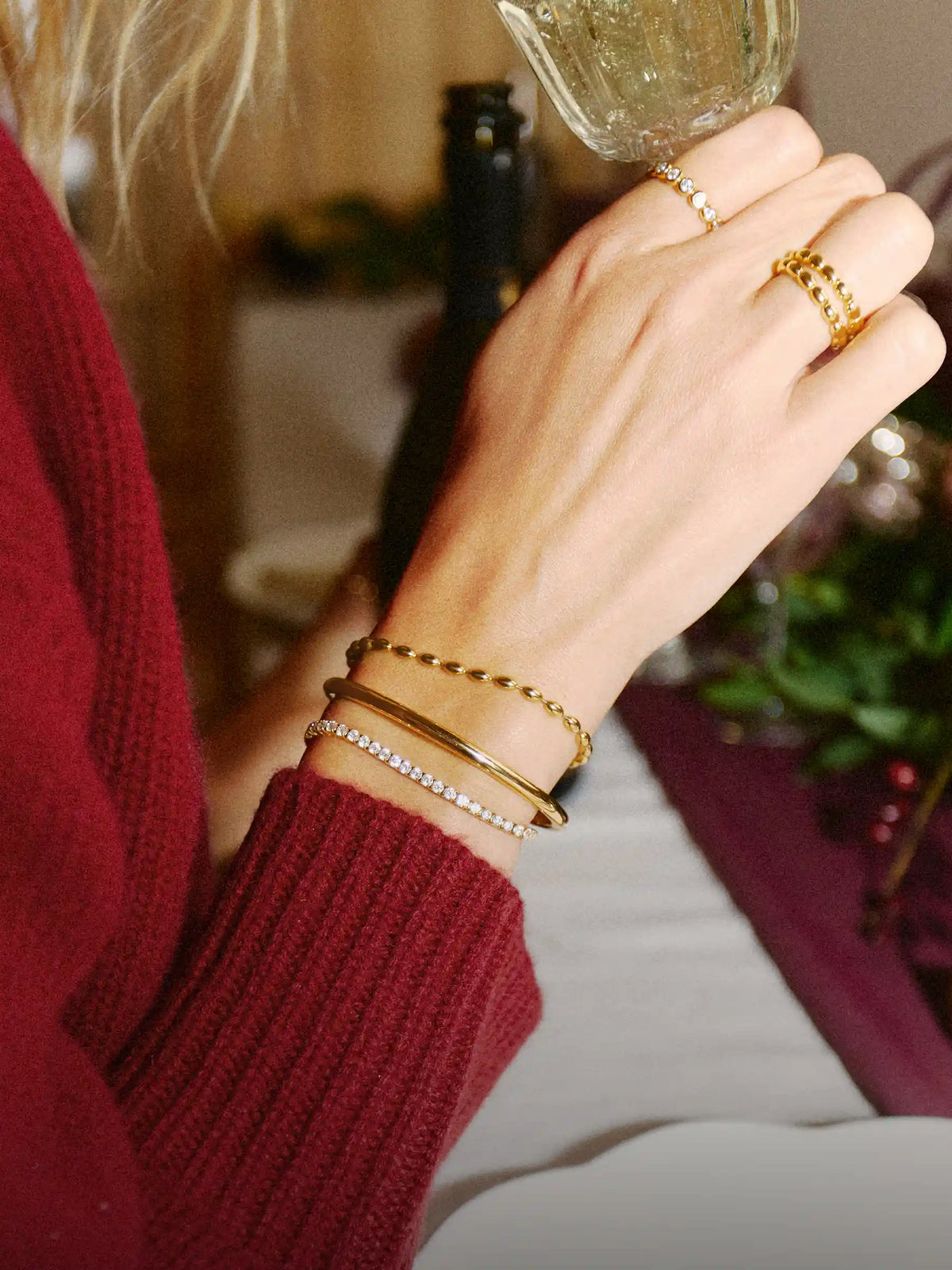 Gold mariner bracelet and tennis bracelet