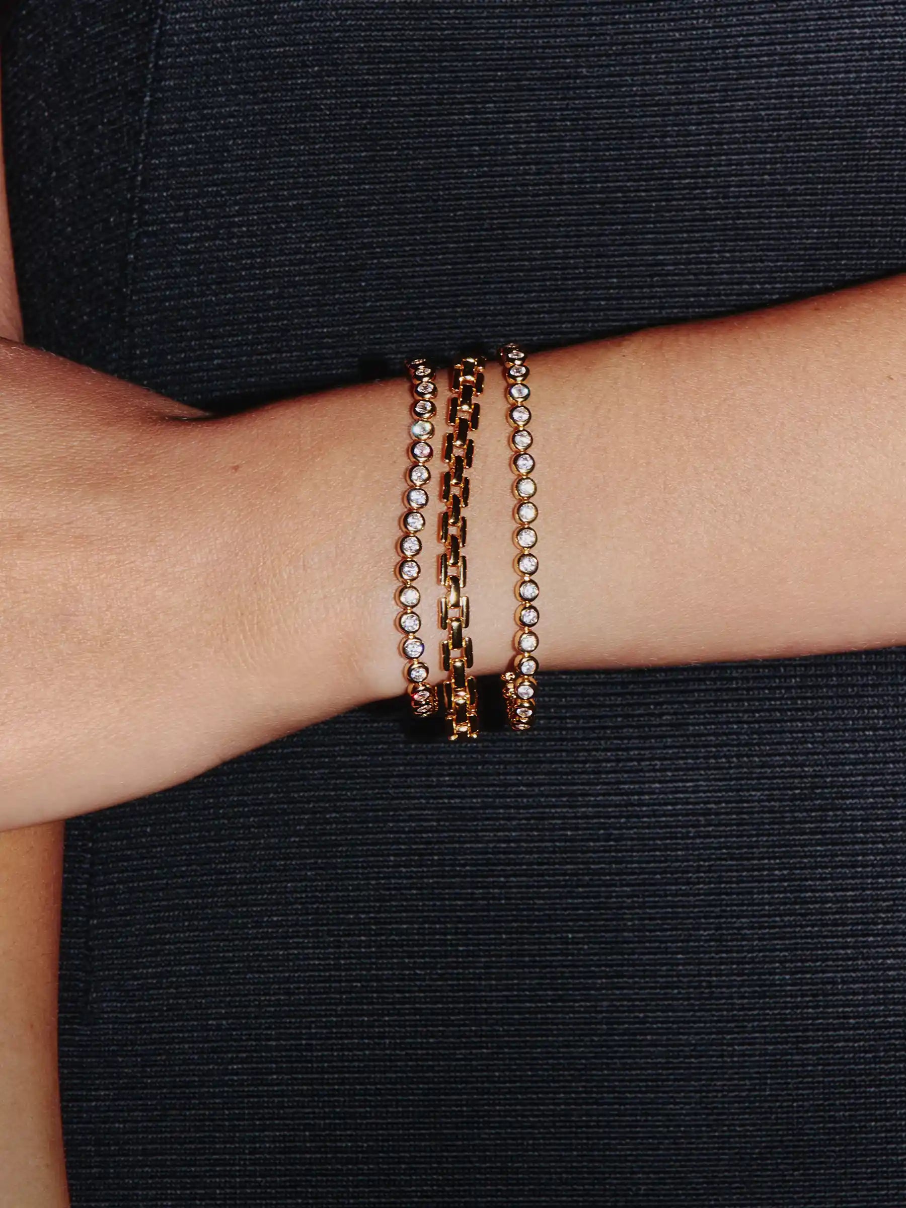 Gold tennis bracelet stack