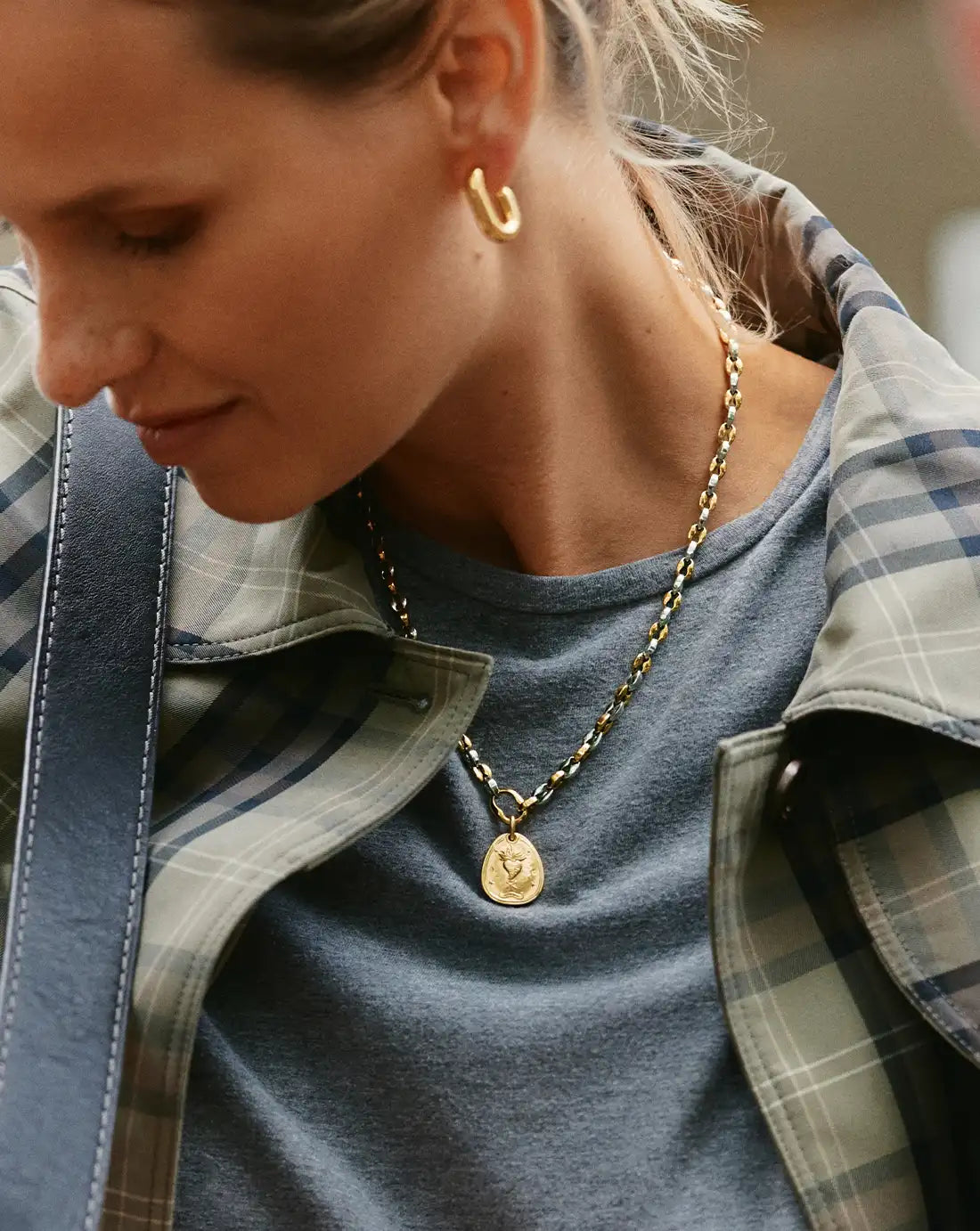 mixed metal mariner chain necklace with talisman heart gold pendant
